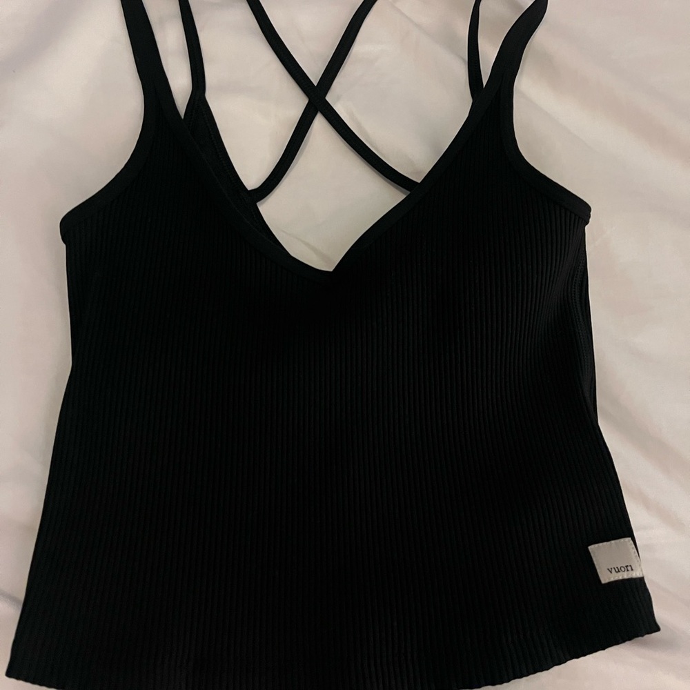 Vuori Black Ribbed Crossback Tank Top
